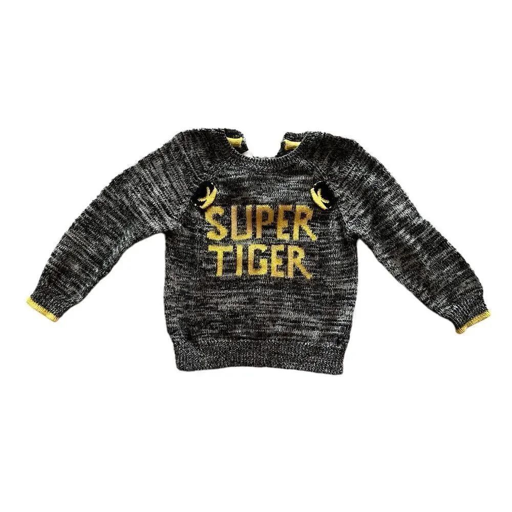 Super Tiger Yellow and Gray Wool Blend Tricot Cardigan, 18-24